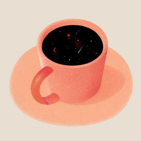 Coffee cup filled with a night sky illustration